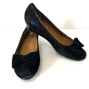Tahari Black Suede Leather Flats Black Suede Bows Shoes Flats Low Heel Size 7